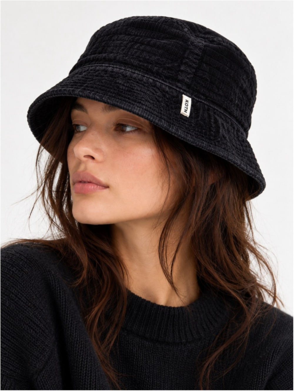 KOTN Black Corduroy Bucket Hat Minimalist Unisex Streetwear Cotton Cap
